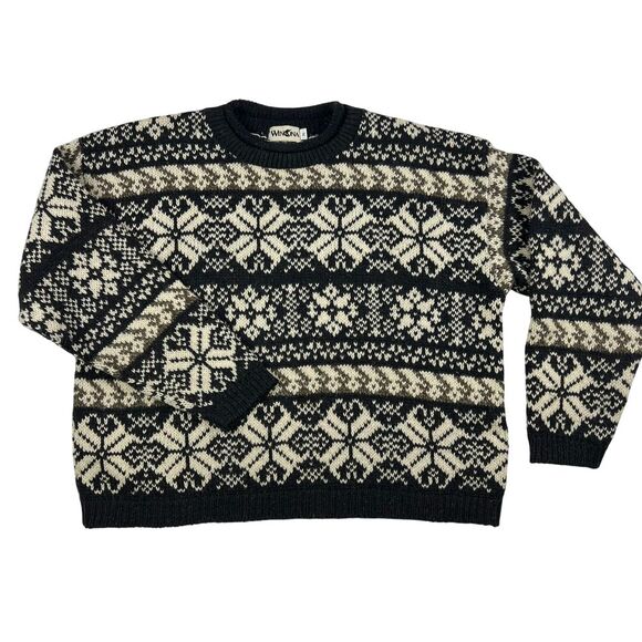 Vintage Winona Sweater Mens XL 90s Wool Knit‎ Snowflake Nordic Made in USA